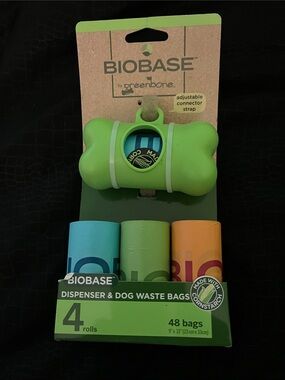 BIOBASE Green Bone Dog Waste Bag Dispenser with 3 Color Rolls Never Used